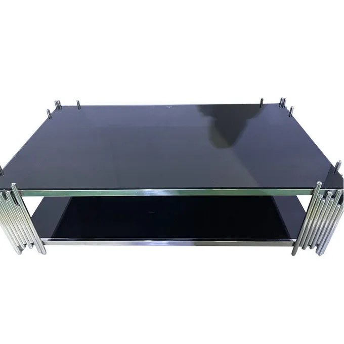 Home Furniture Tubular Silver Coffee Table With Tempered Glass Wholesale 0