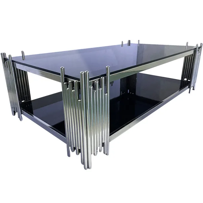 Home Furniture Tubular Silver Coffee Table With Tempered Glass Wholesale 1