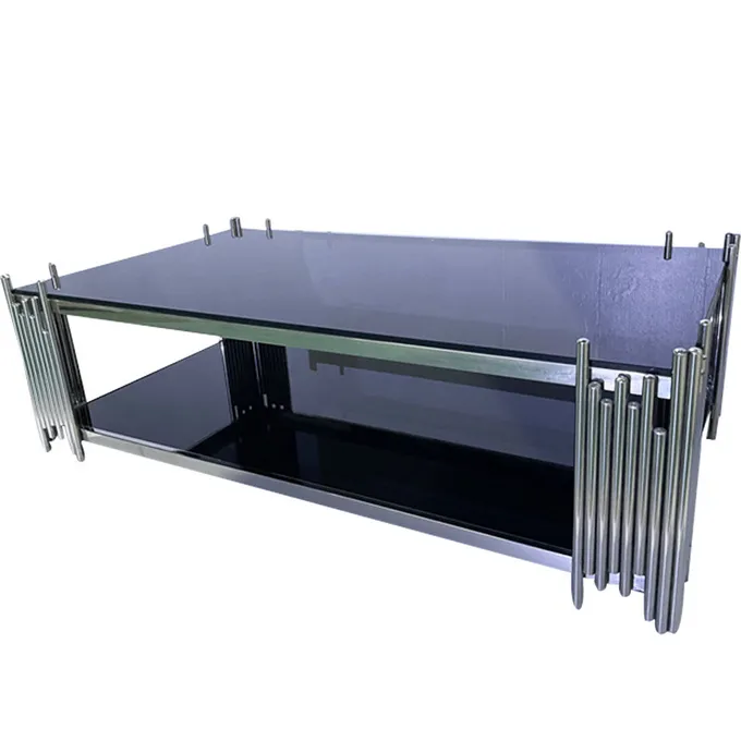 Home Furniture Tubular Silver Coffee Table With Tempered Glass Wholesale 2