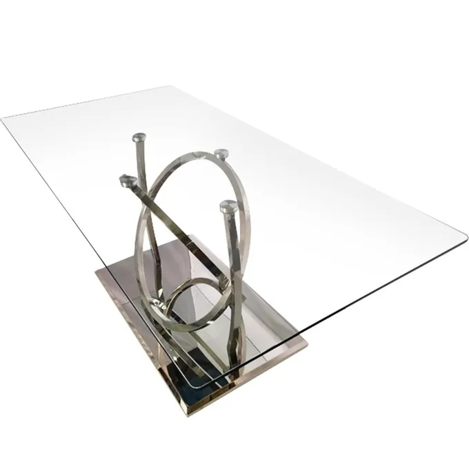 Luxury Silver Metal Dining Table With Clear Glass For Dining Room 1