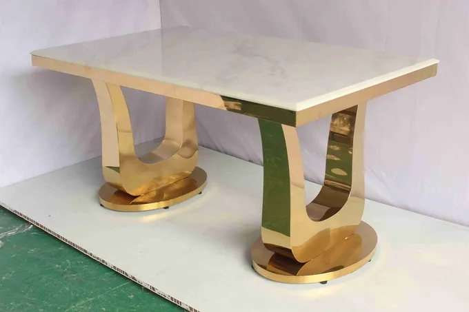 Gold Color Marble Dining Table With U Base Home Furniture 1