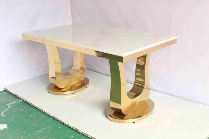 Gold Color Marble Dining Table With U Base Home Furniture 0