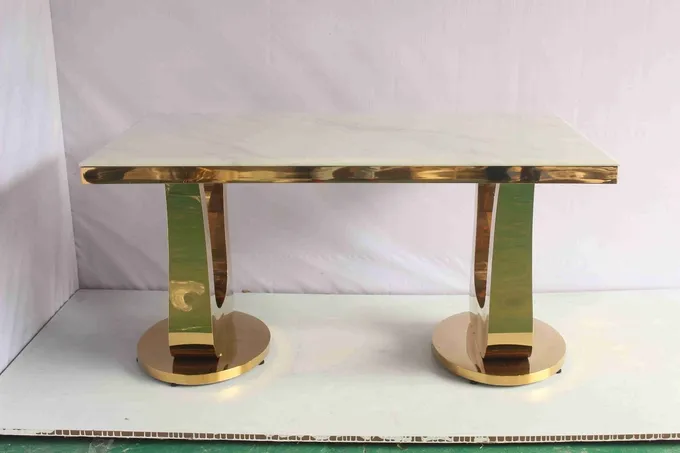 Gold Color Marble Dining Table With U Base Home Furniture 3