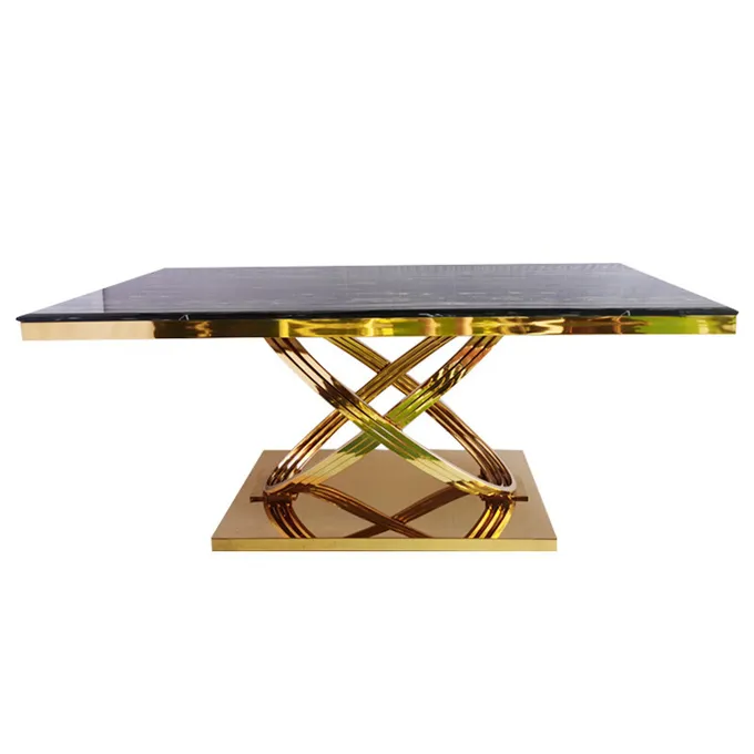 Artificial Marble Top Gold Plating 6 Seats Dining Table For Banquet 1