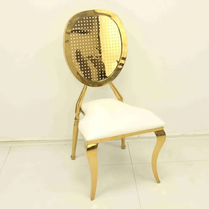 Luxury Golden Stainless Steel Frame Guest Chair Throne Hotel Dining Fabric Wedding Chair 0