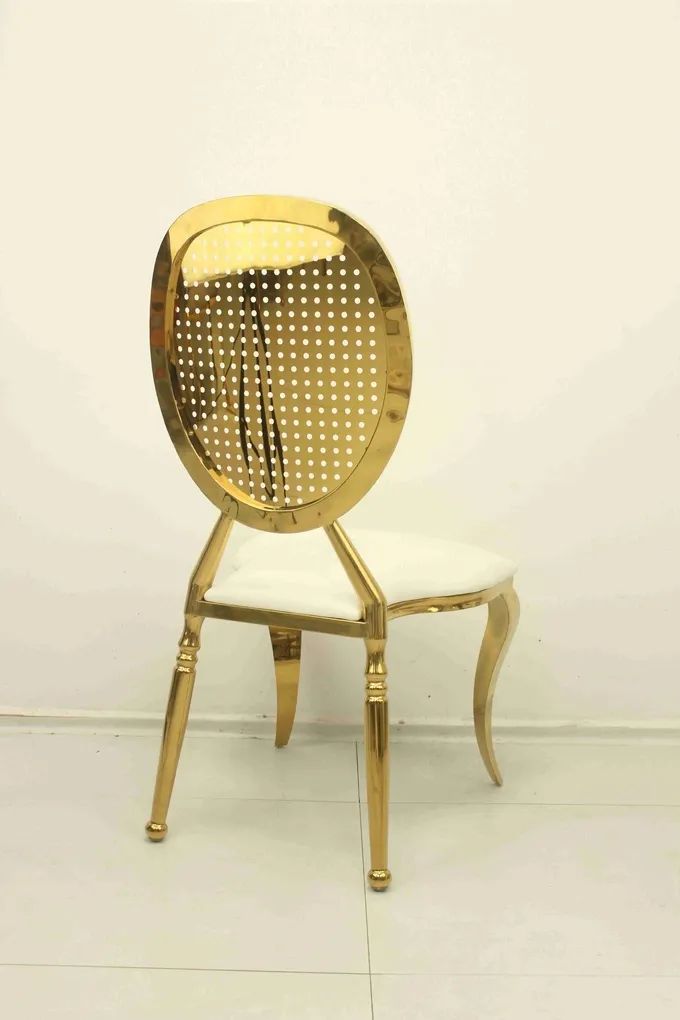 Luxury Golden Stainless Steel Frame Guest Chair Throne Hotel Dining Fabric Wedding Chair 3