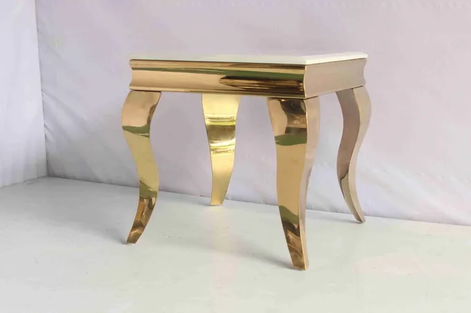 Gold Plating Artificial Marble Top End Table Corner Table 201 Stainless Steel Frame 3