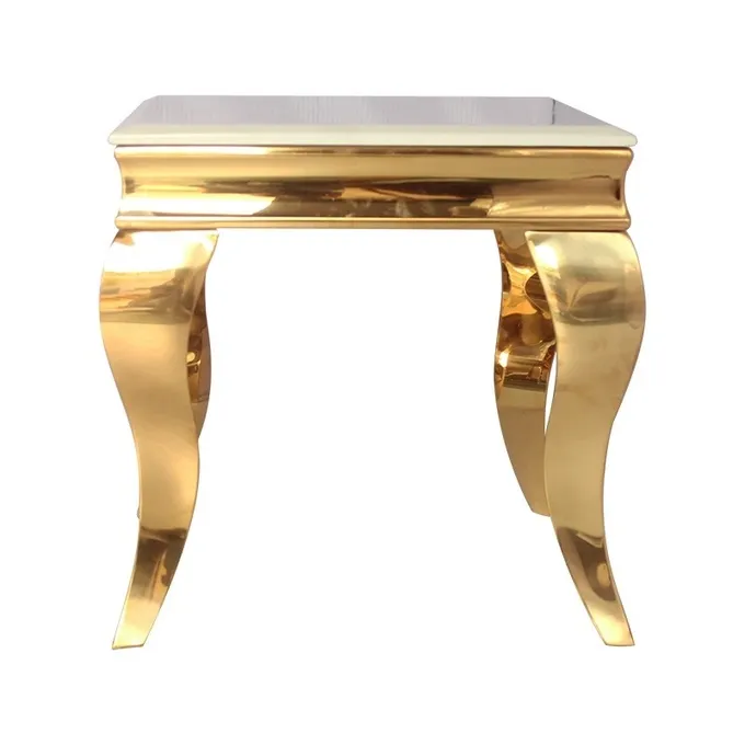 Gold Plating Artificial Marble Top End Table Corner Table 201 Stainless Steel Frame 0