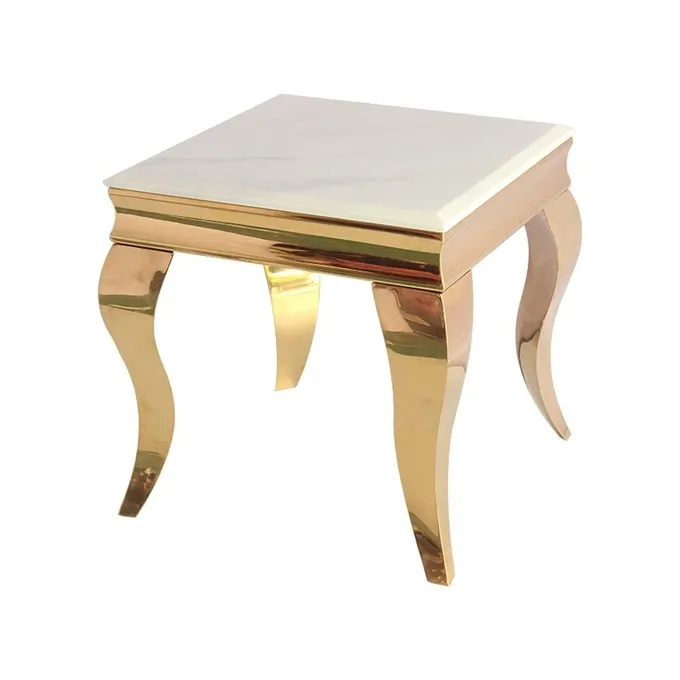 Gold Plating Artificial Marble Top End Table Corner Table 201 Stainless Steel Frame 1