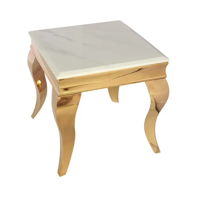 Gold Plating Artificial Marble Top End Table Corner Table 201 Stainless Steel Frame 2