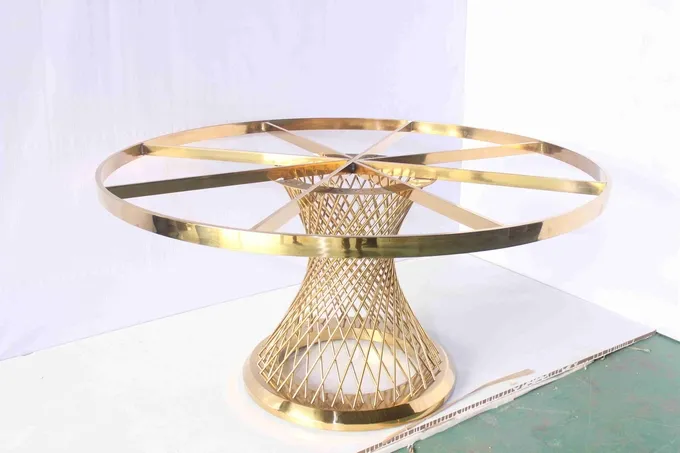 Faux Marble Tabletop Modern Pedestal Dining Table Golden Stainless Steel Frame 1