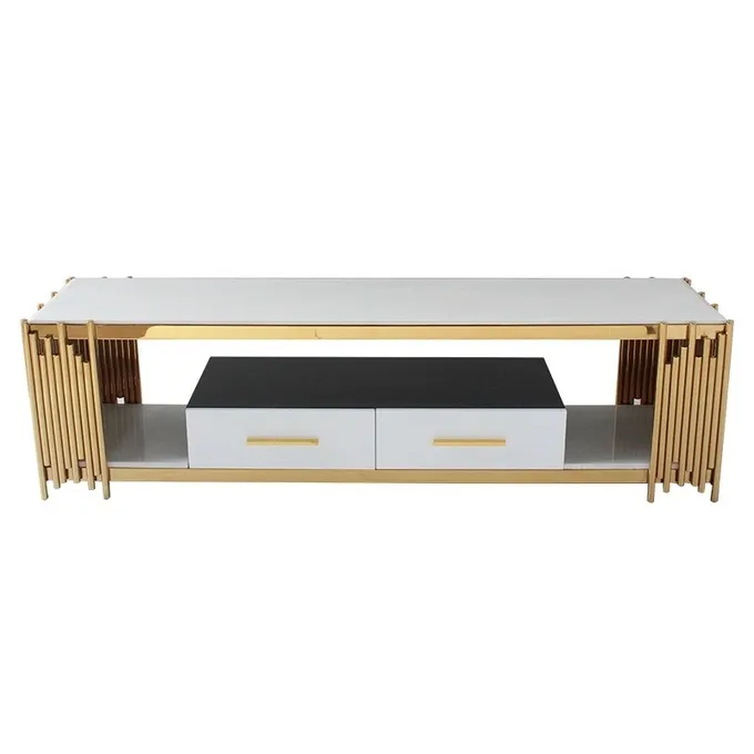 Stainless Steel Elegant TV Table Center Table Living Room Furniture With Drawer 0