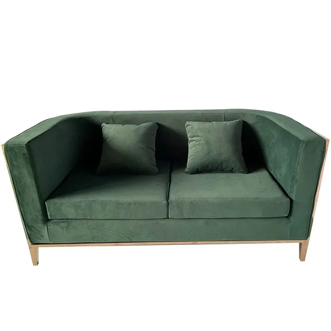 Modern Gold Stainless Steel Luxury Sofa Set Furniture Living Room Green Velvet Fabric Sofa 2