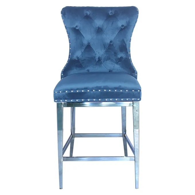 Romantic Blue Color Bar Chair High Back Heavy Base 0