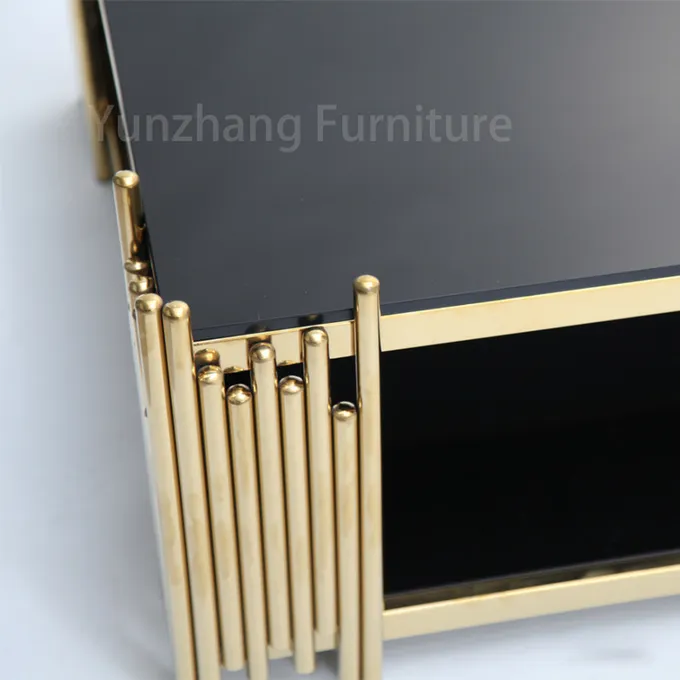 Double Tempered Glass Center Table Rectangle Shape Gold Frame 0