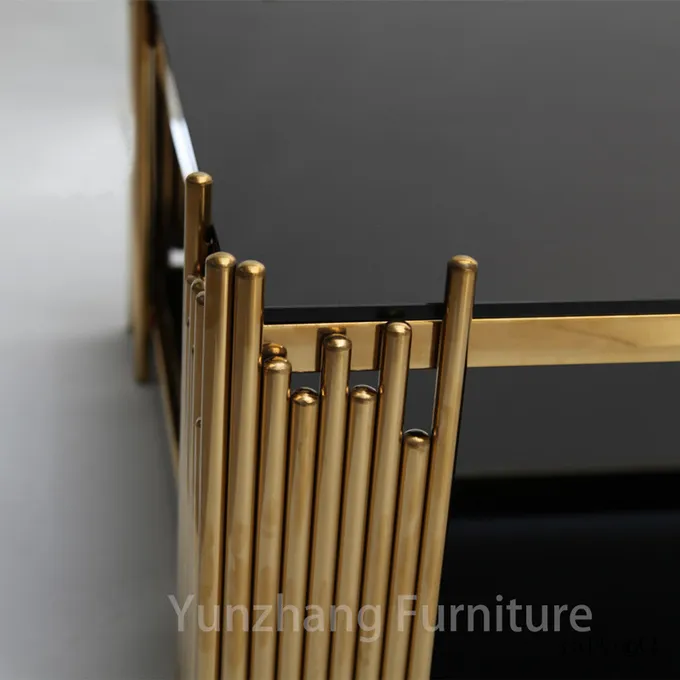 Double Tempered Glass Center Table Rectangle Shape Gold Frame 1