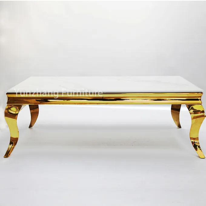 Luxury Gold Center Table Metal Base With Marble Top Living Room Furniture Style 3