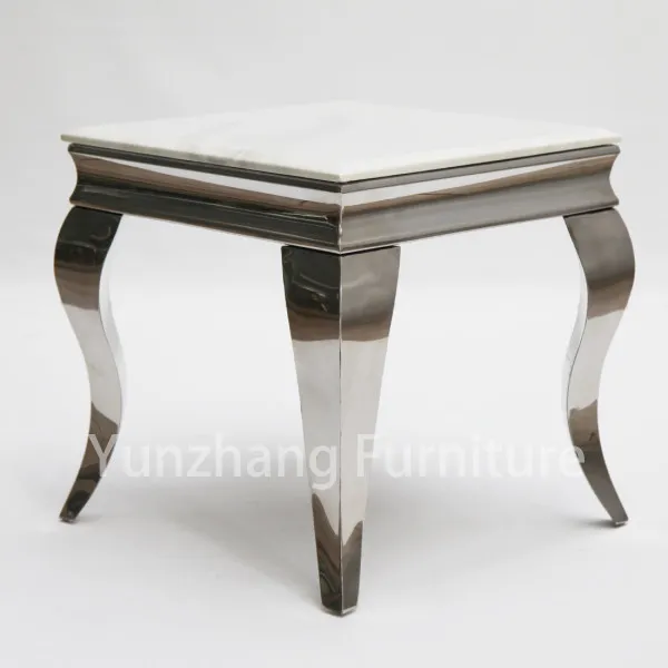 Faux Marble Wide End Table Silver Colored Frame For Sofa And Living Room 0