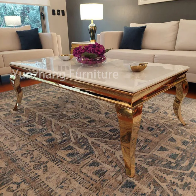 Luxury Gold Center Table Metal Base With Marble Top Living Room Furniture Style 5