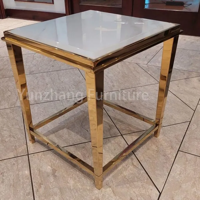 SS 201 Base Luxury End Table Marble Patterned Tabletop Living Room Furniture Sofa Table 2