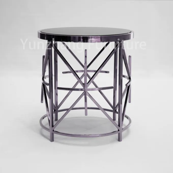 Luxury Round Side Table SS201 tempered glass Sofa Table For Living Room 2