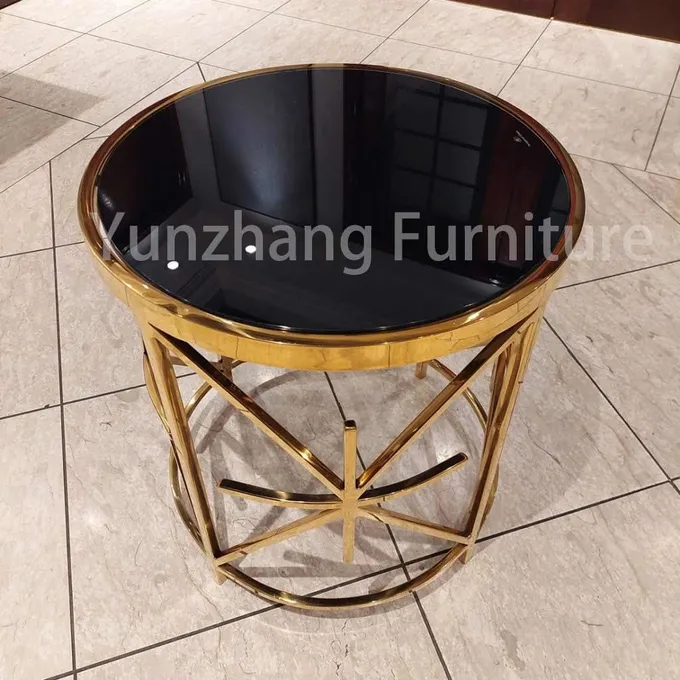 Luxury Round Side Table SS201 tempered glass Sofa Table For Living Room 1