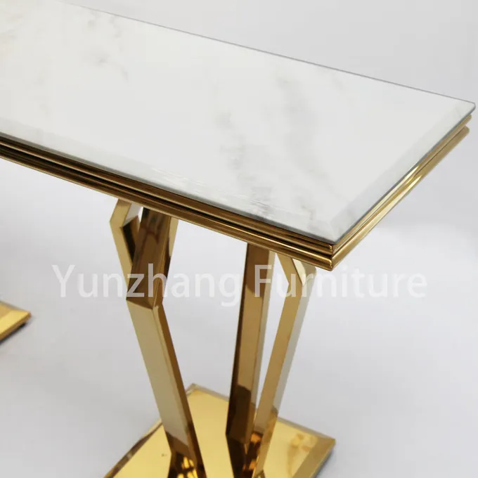 Hotel Furniture Square Console Table Marble Top Stainless Steel Frame Gold Color 0