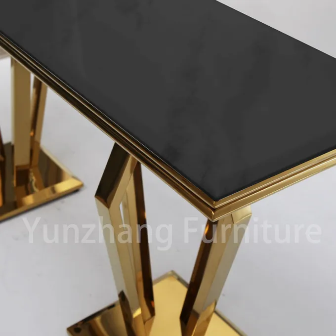 Hotel Furniture Square Console Table Marble Top Stainless Steel Frame Gold Color 1