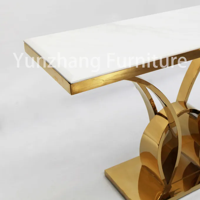 Rectangle Marble Console Table Gold 201 Stainless Steel Base Living Room Set 2