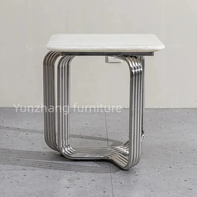 Steel Pipe Side Square Table Small Sofa Coffee Table For Living Room Balcony Apartment 3