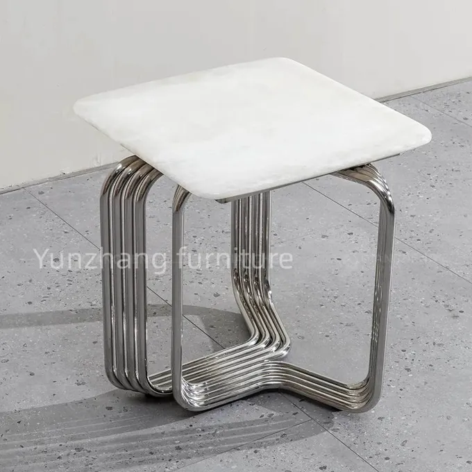 Steel Pipe Side Square Table Small Sofa Coffee Table For Living Room Balcony Apartment 2