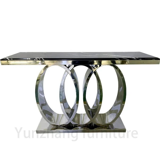 Modern Style Rectangle Marble Dining Table White Table And Gold Trestle Base 3