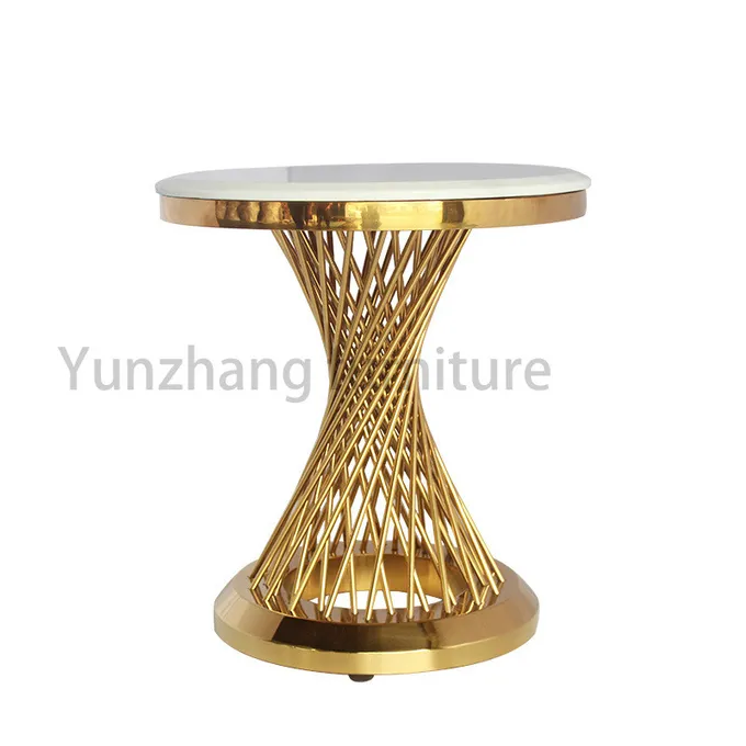 Gold / Rose Gold / Silver Round Side Table Steel Tube Base For Living Room 3