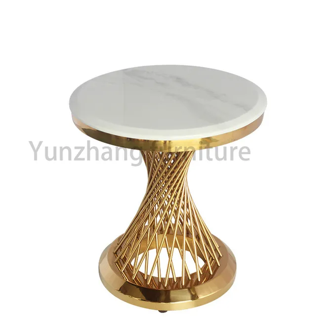 Gold / Rose Gold / Silver Round Side Table Steel Tube Base For Living Room 2