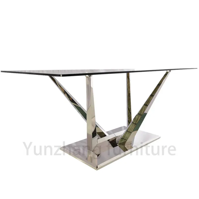 Silver Series Low Dining Table Glass 201 Stainless Steel Living Room Hotel Furniture 3