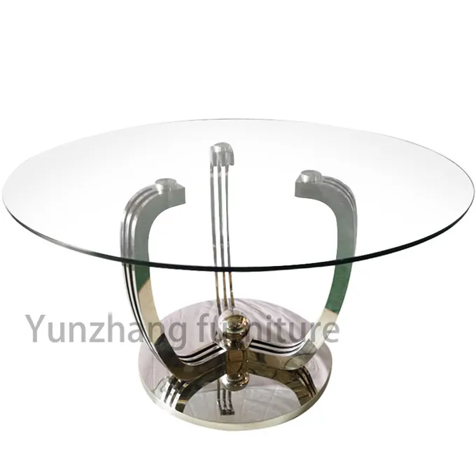 Tempered Glass Top Round Dining Table With 201 Stainless Steel Silver Base 0