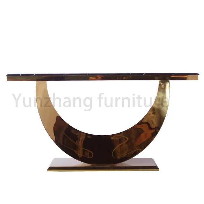 Modern Minimalist Half Moon Arc Console Table Marble / Glass Surface Living Room Furniture 0