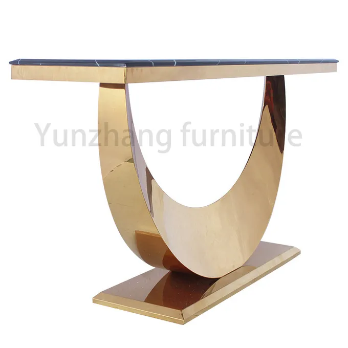 Modern Minimalist Half Moon Arc Console Table Marble / Glass Surface Living Room Furniture 1