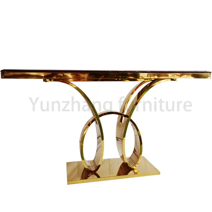 Entryway Top Modern Gold Console Table Faux Rectangular Marble Top durable 0