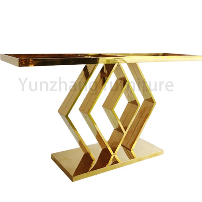 Rhombus Base Golden Marble Tabletop Dining Tables Living Room Furniture 0