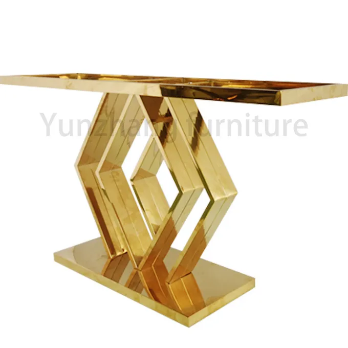 Marble Countertop Living Room Console Table Diamond Shaped Unique Stainless Steel Base 1