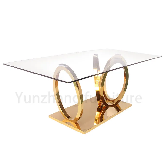 Luxury Model Dining Table Gold Base Clear Glass 1