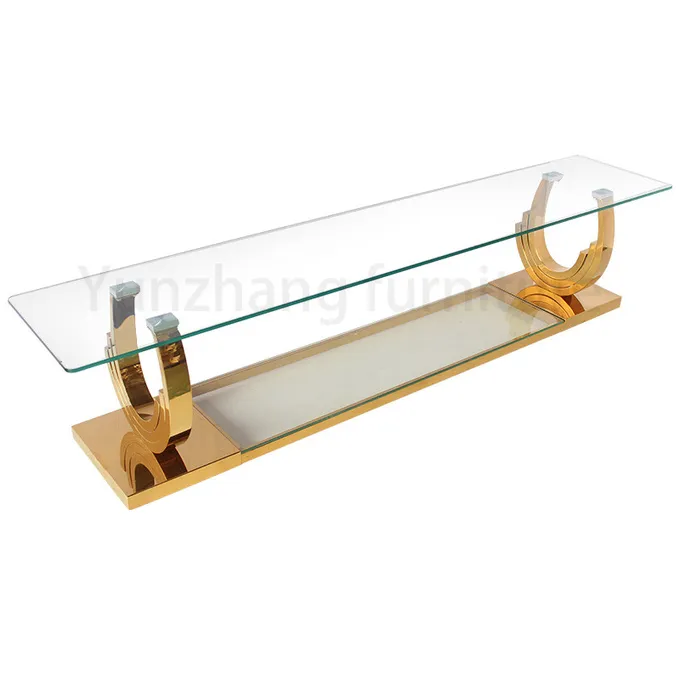 Rectangular Coffee Table Shelves Transparent Glass Simple Style 0