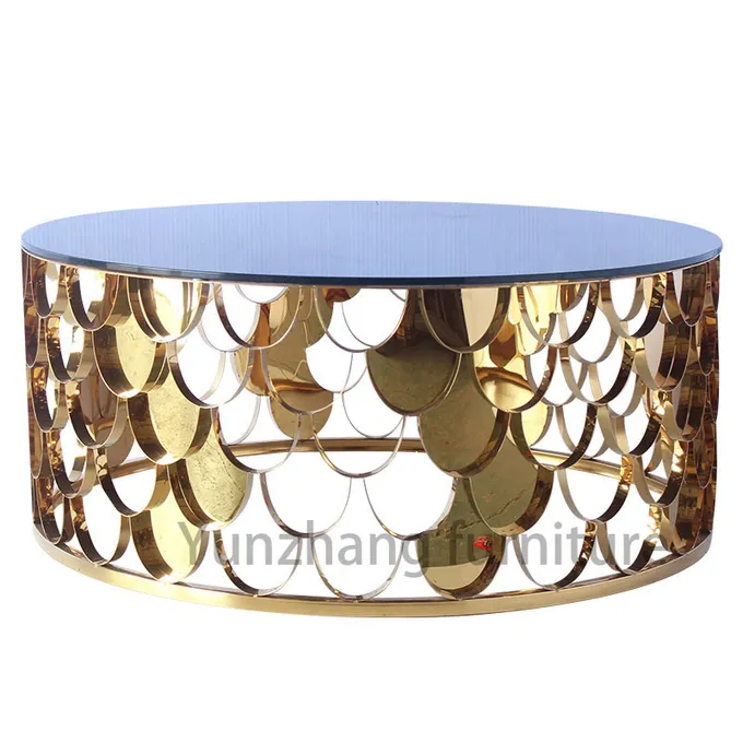 Scaly Design Round Center Table With Mirror Glass 0