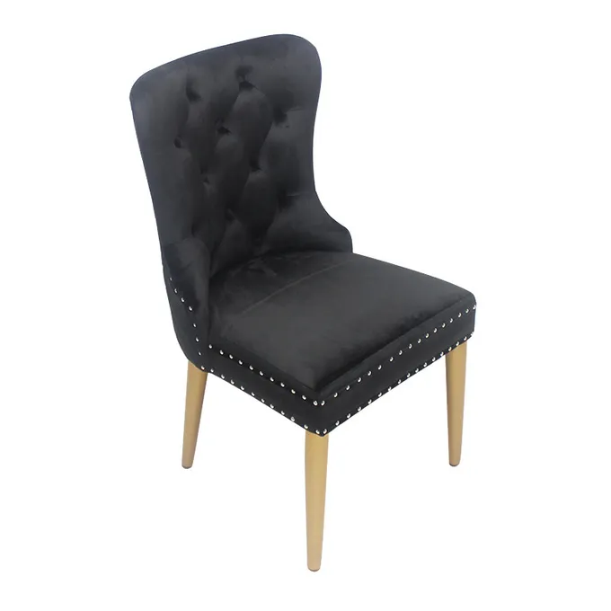 Black button buckle velvet chair dining chair elegant model 5