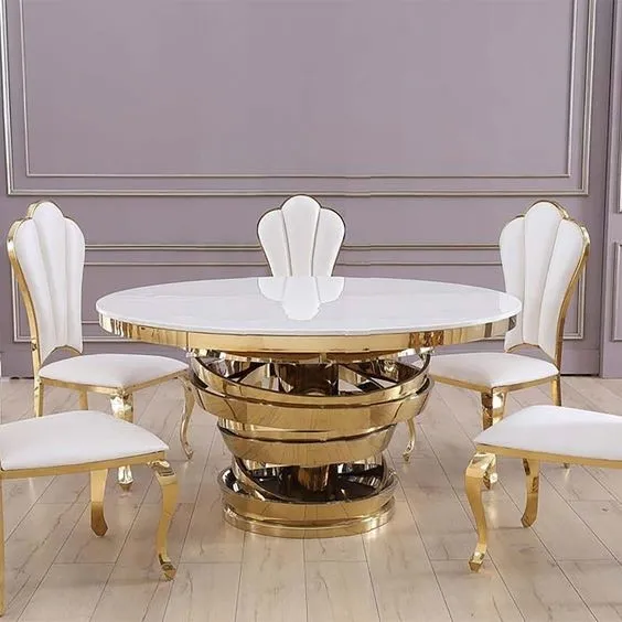 Indoor Furniture Coffee Table Round Stainless Steel Table Set Gold Painting For Living Room 0