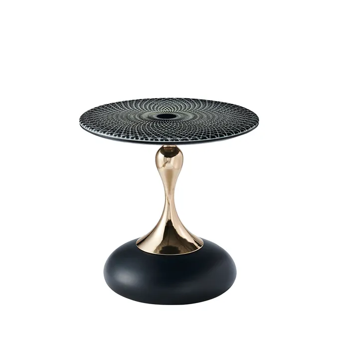 Luxury Center Table Modern Living Room Furniture Round Bent End Table Black Gold Metal Glass Coffee Table 0