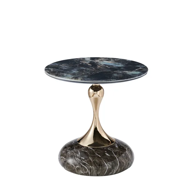 Luxury Center Table Modern Living Room Furniture Round Bent End Table Black Gold Metal Glass Coffee Table 3