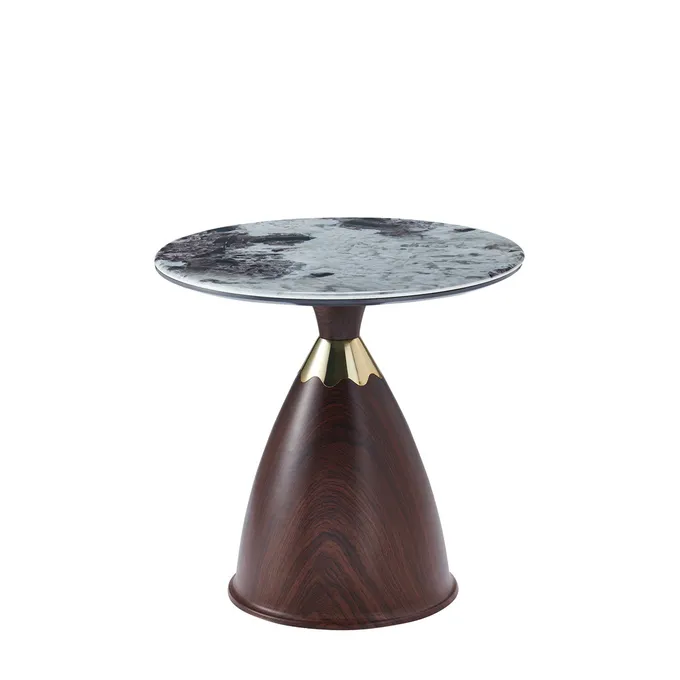 Modern light luxury round living room black marble look glass top metal base corner tables side table 1