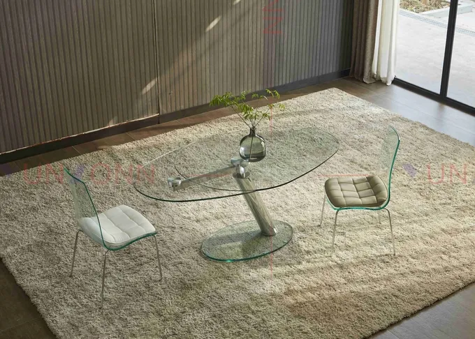 Extendable Flexible Multifunctional Dining Table With Two Leaf Glass Top 0